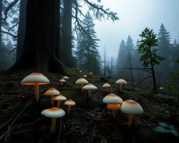 Serene Forest with Glowing Mushrooms and Healing Energy