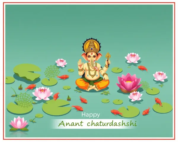 Serene Ganesha Illustration in Lotus Pond for Anant Chaturdashi Text PNG