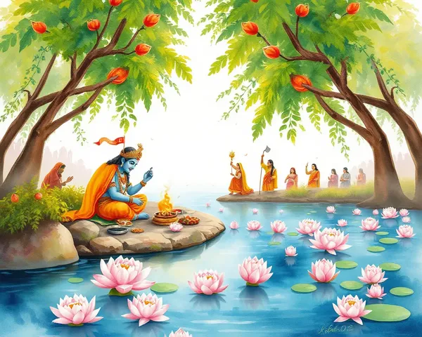 Serene Ganges Riverbank Scene for Janmashtami Festival
