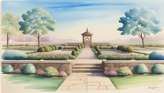 Serene Garden with Elegant Ghazal Poem on Stone Bench