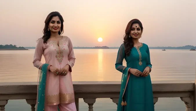 Serene Indian Bhabhi Stands in Front of Beautiful Sunset