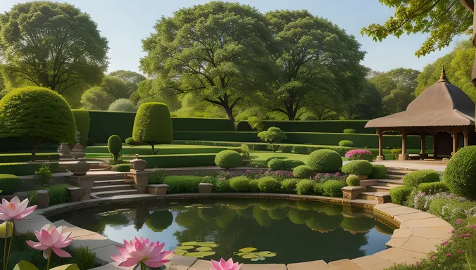 Serene Indian Garden's Kushti Image with Pond and Tree