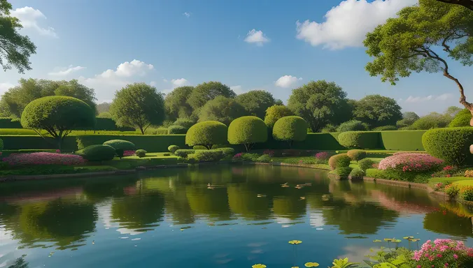 Serene Indian Garden Wallpaper with Tranquil Pond