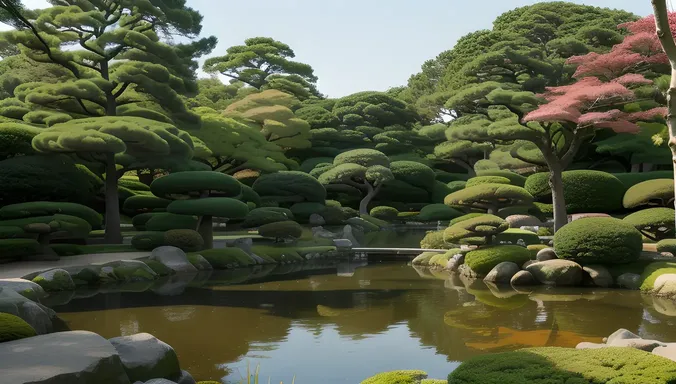 Serene Japanese Garden with Buke Tree in High-Definition