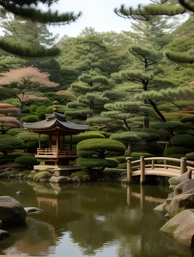 Serene Japanese Garden with Tranquil Pond and Lantern