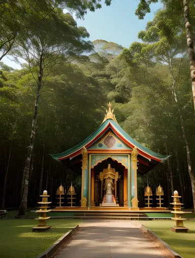 Serene Kaliamman Shrine in Dense Forest with Devotees