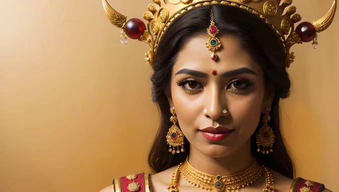 Serene Kaliamman Watercolor Portrait with Traditional Jewelry
