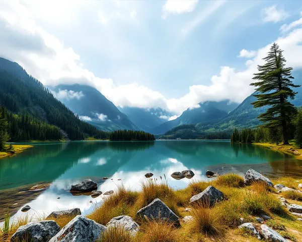Serene Lake 12x36 Album PSD Design with Misty Mountain Range