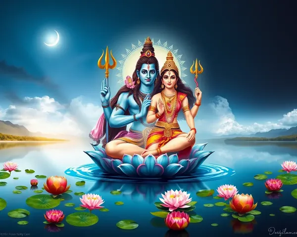Serene Lake Backdrop for Lord Shiva and Goddess Parvati's Union