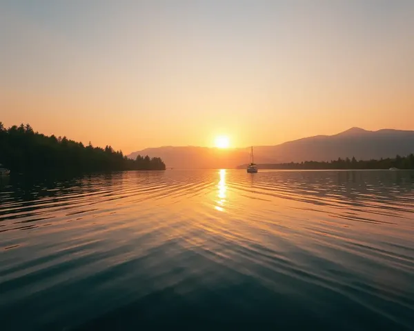 Serene Lake Sunrise with Boat in Distance Good Morning Images