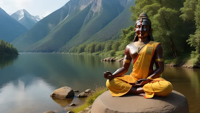 Serene Lord Shiva in Meditative Pose with Peaceful Landscape