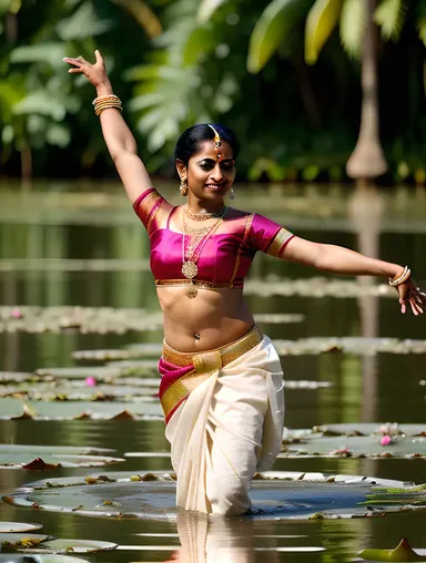 Serene Mohiniyattam Dancer in Kerala Backwater Landscape