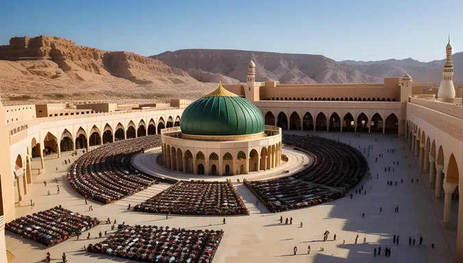 Serene Morning Scene at Masjid Nabawi Courtyard