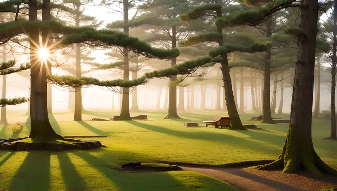 Serene Morning Scene with Buke in Japanese Forest