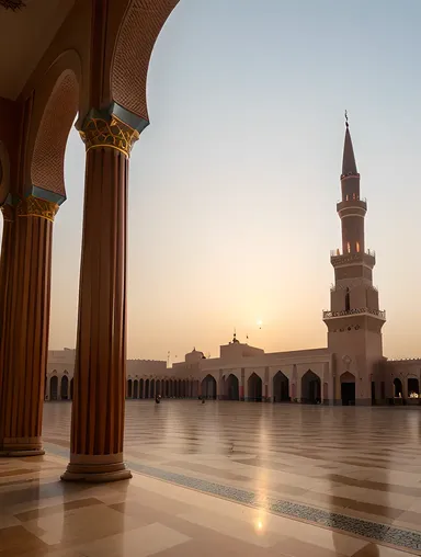 Serene Morning View of Masjid Nabawi's Architecture