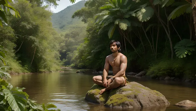Serene Mowgli in Indian Jungle Peaceful Scene