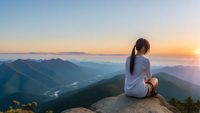 Serene Nude Anime Girl on Mountain Peak Sunrise