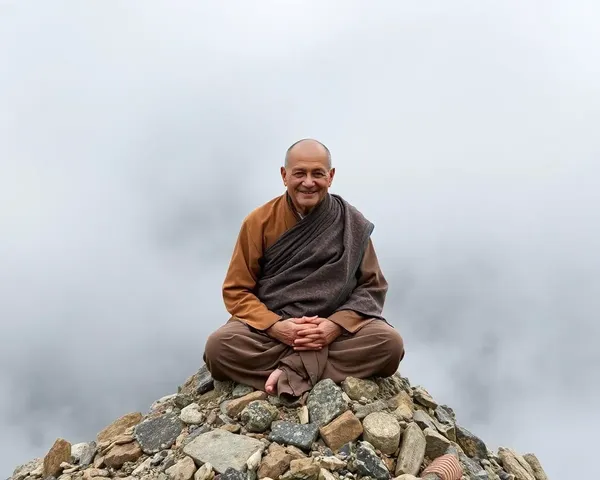 Serene Old Monk in Lotus Position on Mountain Peak