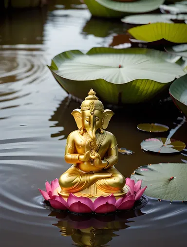 Serene Paper Quilled Ganesha in Lotus Pond with Om Symbol