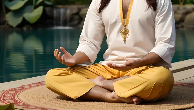 Serene Paramahansa Yogananda Meditates in Lotus Position Peacefully