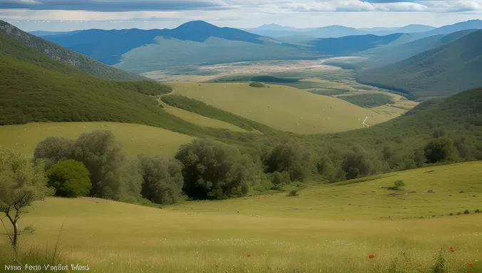 Serene Peaceful Slopes of Extinct Volcano with Green Grasses