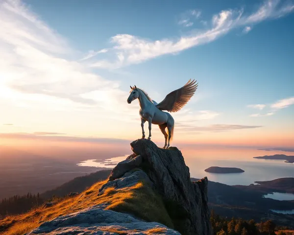 Serene Pegasus Overlooks Serene Lake at Sunset