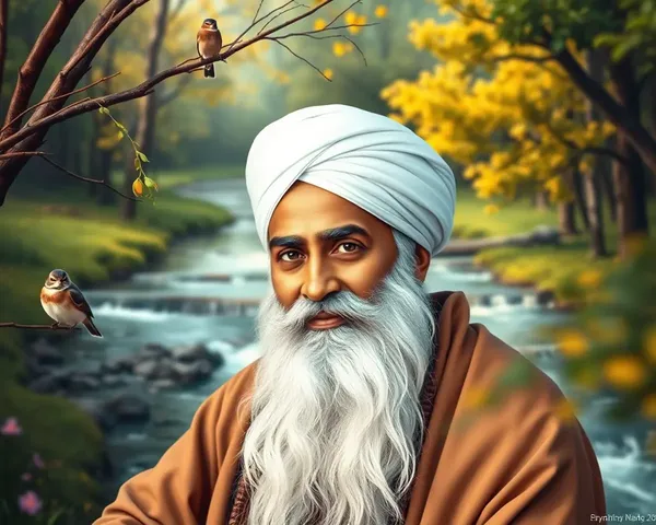 Serene Portrait of Guru Nanak Dev Ji in Nature PNG Image
