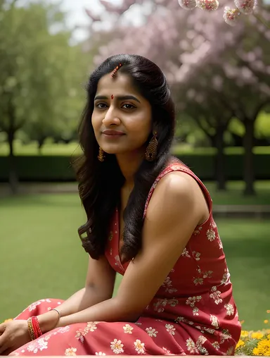 Serene Portrait of Ritika in Blooming Garden
