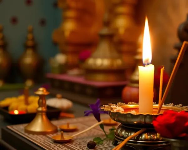 Serene Scene of Shradhanjali Candle on Indian Altar with Golden Glow