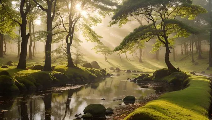 Serene Sharabi Tree in Misty Forest Landscape