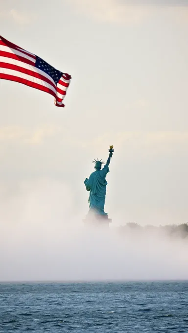 Serene Statue of Liberty with American Flag