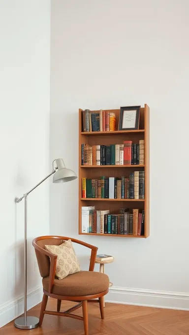 Serene Study Area with Normal Wall and Wooden Bookshelf