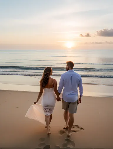 Serene Sunset Background with Loving Husband and Wife