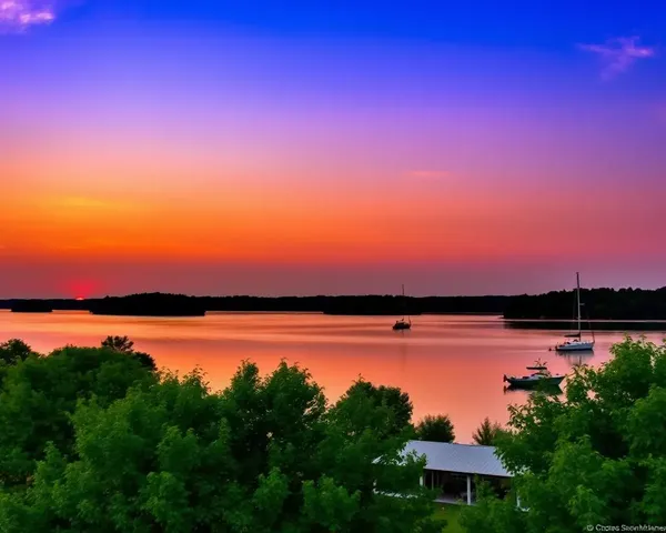 Serene Sunset Over Calm Lake with Warm Orange Hue Wallpaper