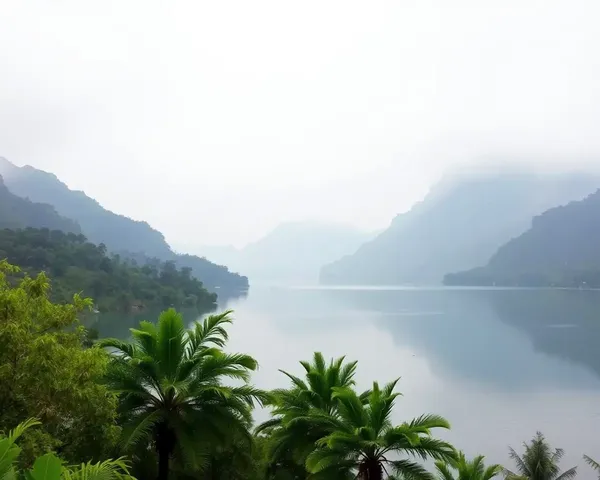 Serene Vastu Shanti Patrika Background with Calm Lake and Mountains