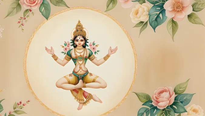 Serene Watercolor Nataraja on Soft Cream-Colored Wallpaper