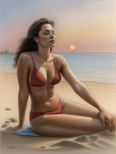 Serene Woman Reclines on Beach at Sunset