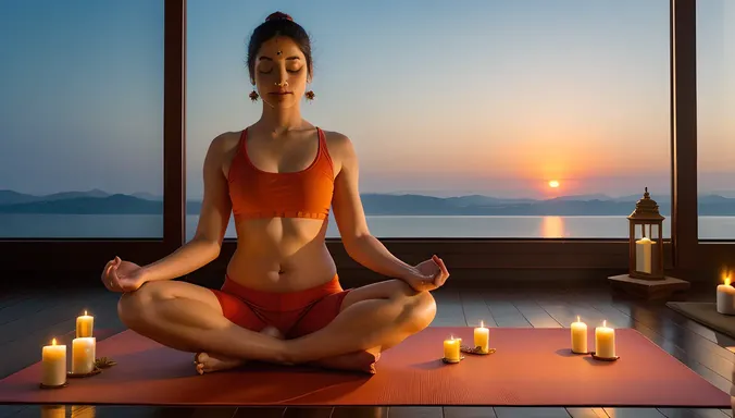 Serene Yoga Scene's Kushti Image with Orange Sunset
