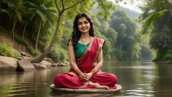 Shakuntala's Peaceful Riverbank Reflection