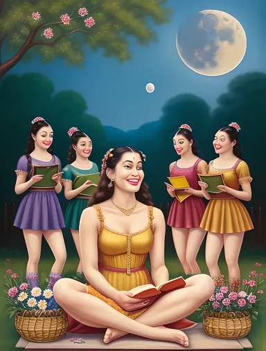 Shakuntala's Playful Moonlit Swing Moment Images