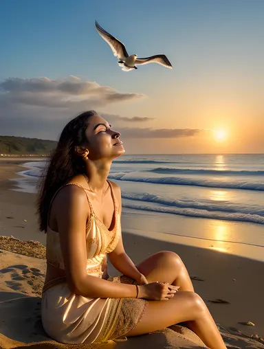 Shakuntala's Serene Beachside Moment Images