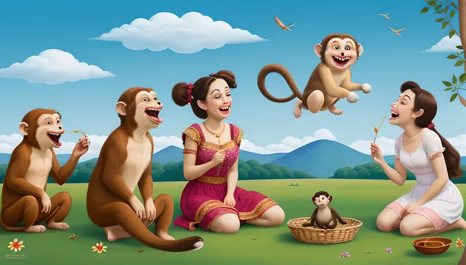 Shakuntala's Whimsical Playtime with Monkeys