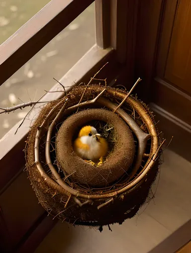 Sharabi's Nest, Chick Peeks out from Under Mother's Wings