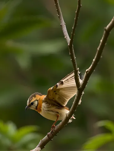 Sharabi Perched on Branch, Ready to Take Flight