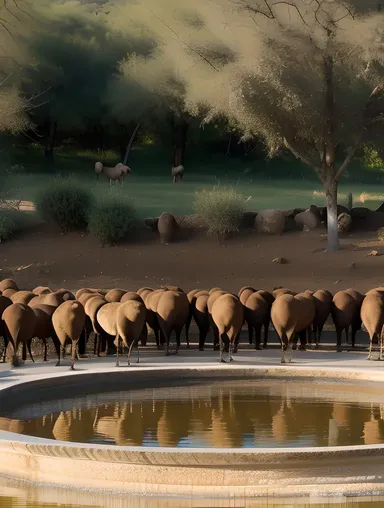 Sharabis Gather at Watering Hole, Feathers Glisten
