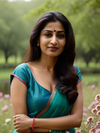 Sharmila's Serene Portrait with Blooming Flowers