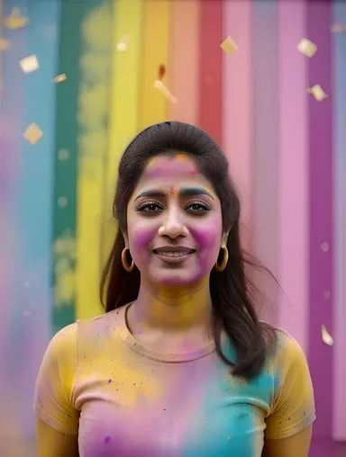 Sharmila in Colorful Holi Festival Backdrop with Confetti