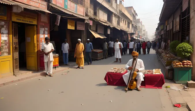 Shehnai Player Enlivens Old Delhi Street Scene