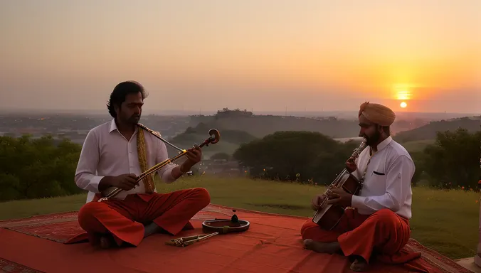 Shehnai Player Serenades Sunset with Melancholic Tune