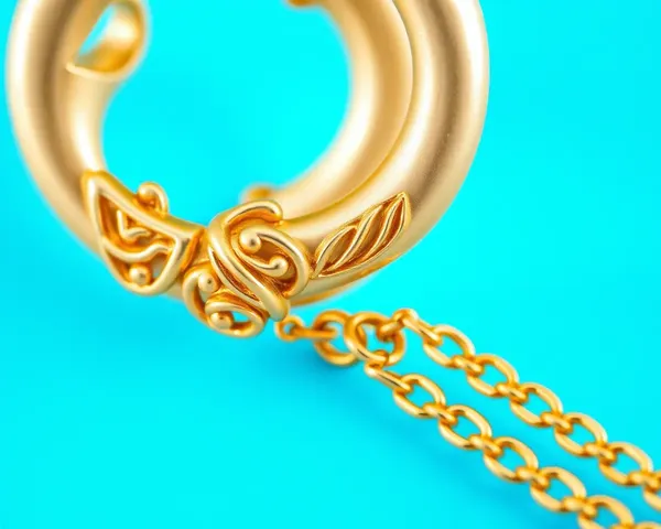 Shiny Gold Boy's Ear Ring with Delicate Chain and Blue Background